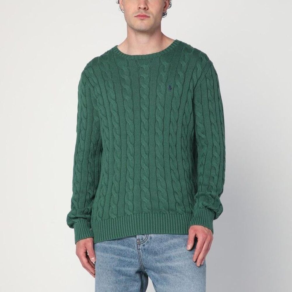 POLO RALPH LAUREN Cable Knit Crewneck Sweater Men GREEN Sweaters & Cardigans